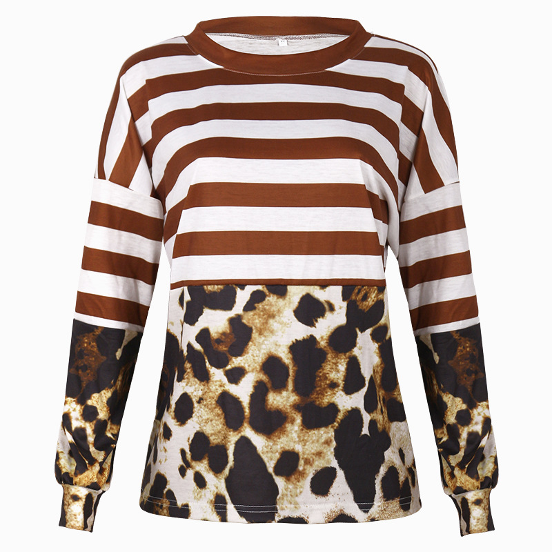 Title 7, Stitched Leopard Print Long-Sleeved Round Neck Top