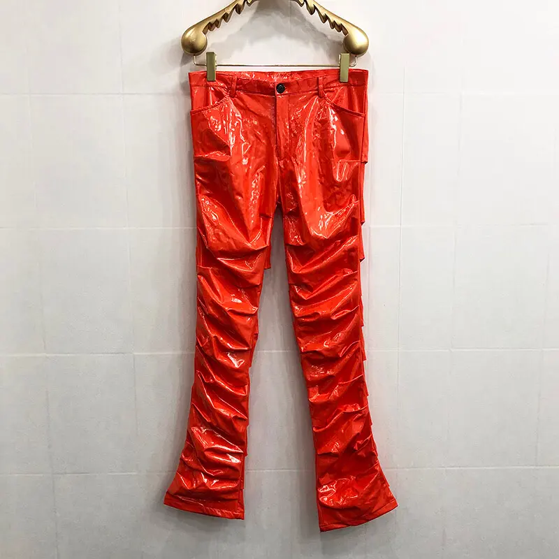 Mirror Fit Pleated Flare Leather Pants