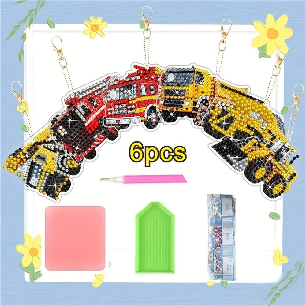 DIY Diamond Painting Keychain - Car Patterns, DIY Decorations, Diamond Kit Craft Supplies, Handmade Mosaic Painting Keychain DIY Set Suitable For Beginners, Creative Handmade Craft Gift Set