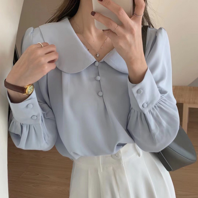 Title 2, Doll Collar Chiffon Shirt Puff Sleeve Top