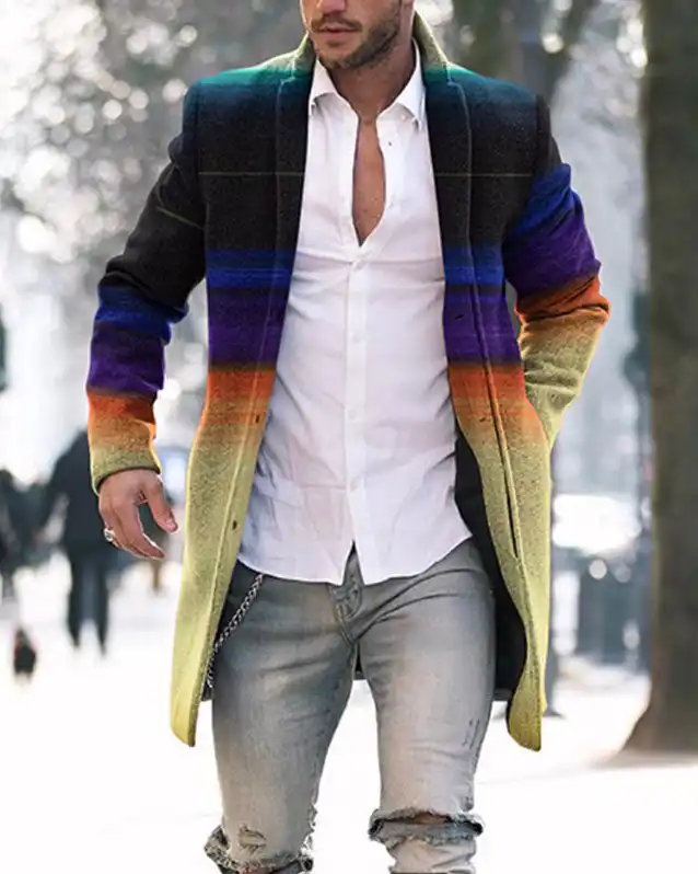 Autumn And Winter New Men's Woolen Stand Collar Medium Long Pocket Casual Coat