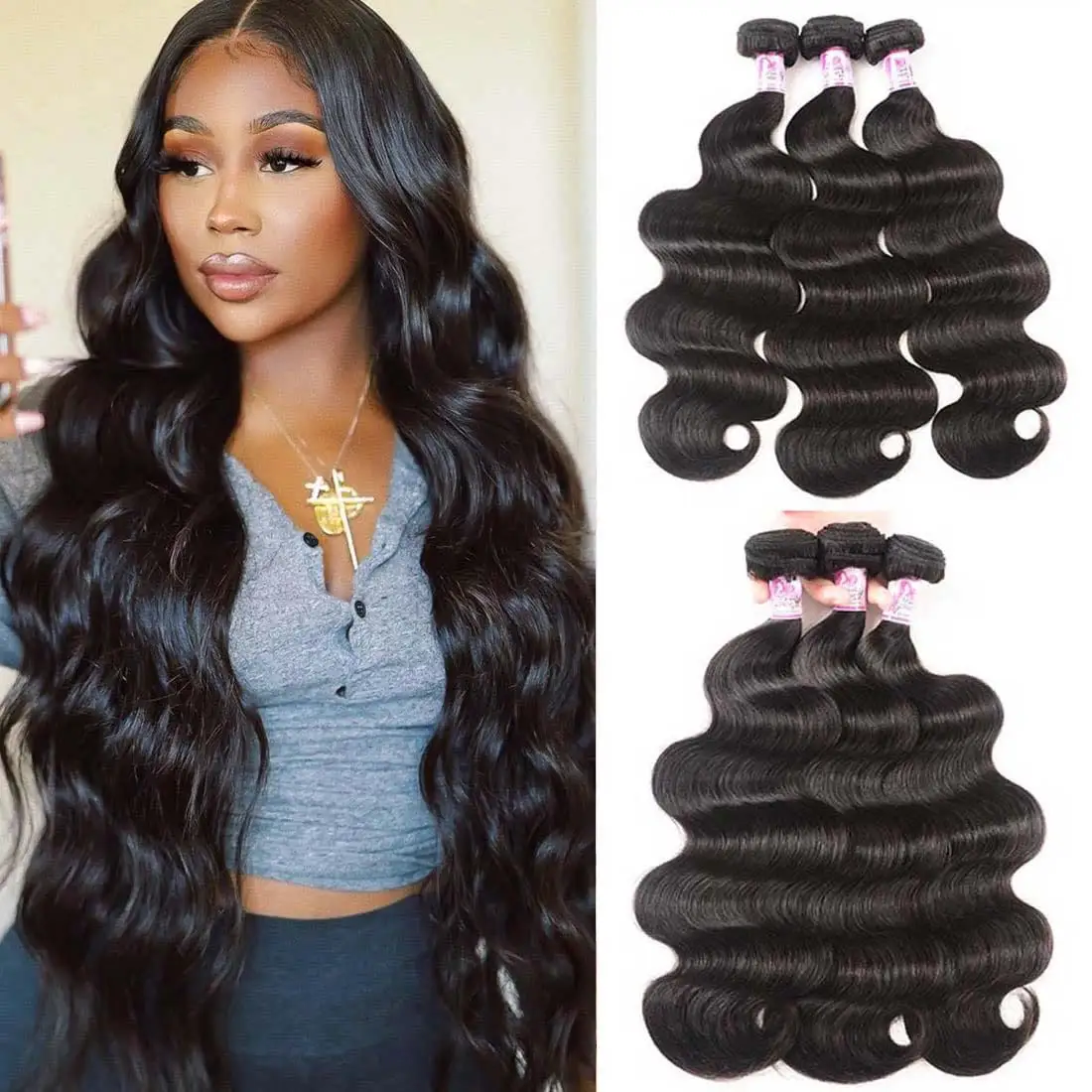 Human Hair Bundle Extensions Body Wave Natural