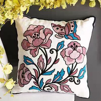 Hand Feel Embroidered Floral Throw Pillow Vintage Bohemian Cushion For Couch Bed