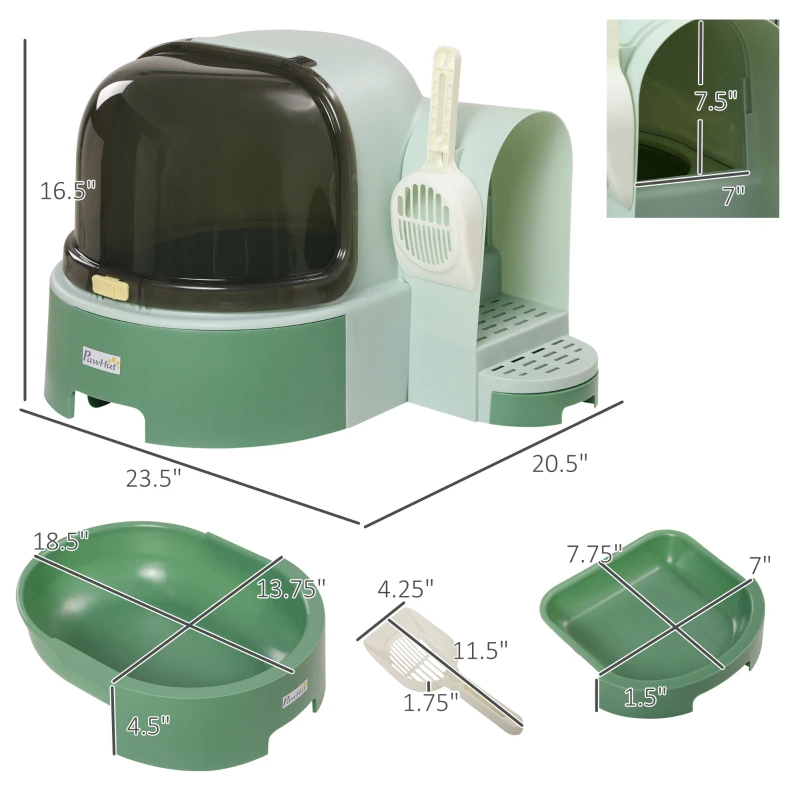 Cat Litter Box Easy To Clean Open With Scoop, Green