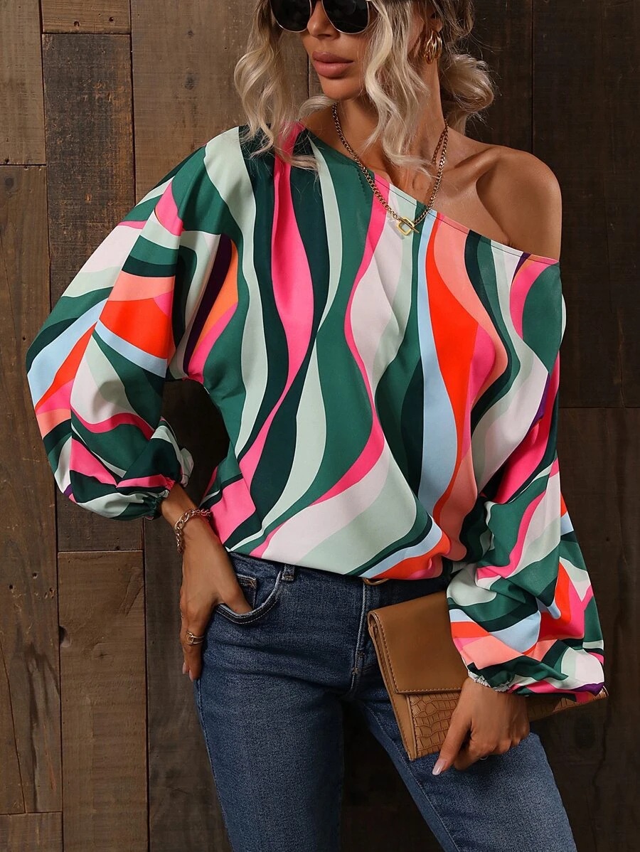 Title 6, Summer Painted Off-shoulder Bishop Sleeves Top