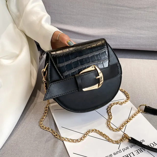 High quality Light sensitive Saddle Bag Casual Small Round Bag Black - Shop at LoveMi