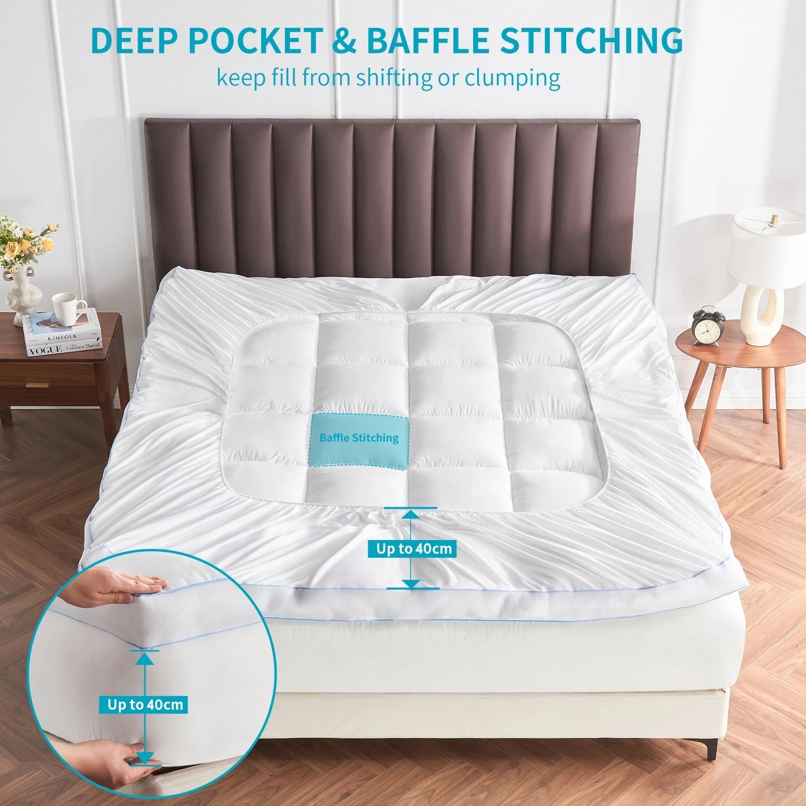 1500GSM Bamboo Mattress Topper Extra Thick 10CM Bed Topper DM10CMWH-SK