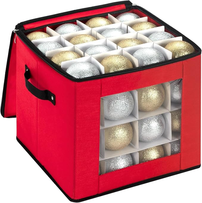 Christmas Ornament Storage Box For 64 Decorations, Durable Holiday Ornament Organizer With Compartments For Safe Seasonal Storage