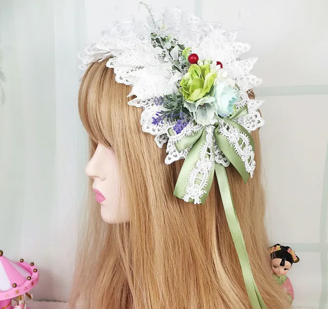 Elegant Pastoral Lace Hair Ornament With Bow Hanamaru Straw Hat - Shop at LoveMi