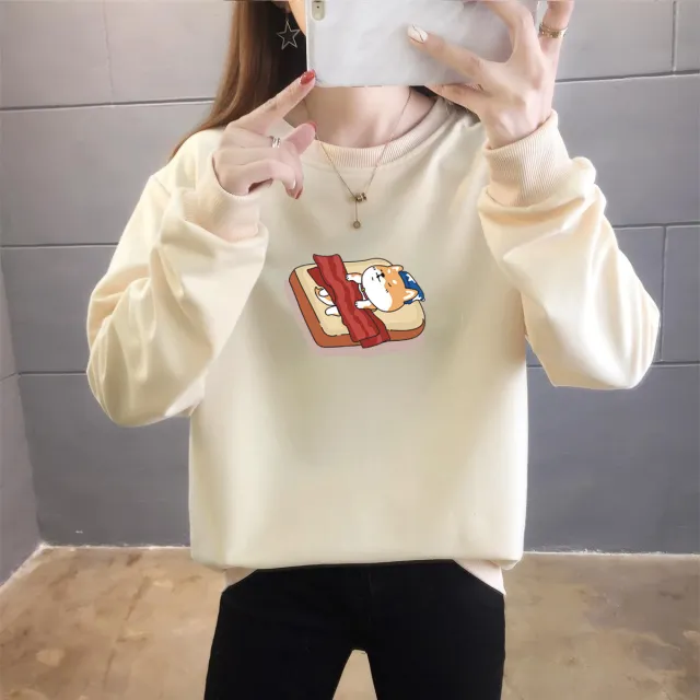 Student Casual Cartoon Top Trendy Round Neck Apricot - Shop at LoveMi