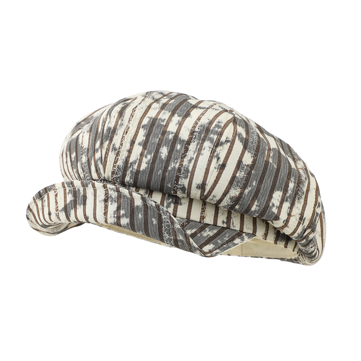 Retro Water-washed Distressed Checkered Striped Octagonal Newsboy Hat - British Style, Versatile And Casual Baseball Cap