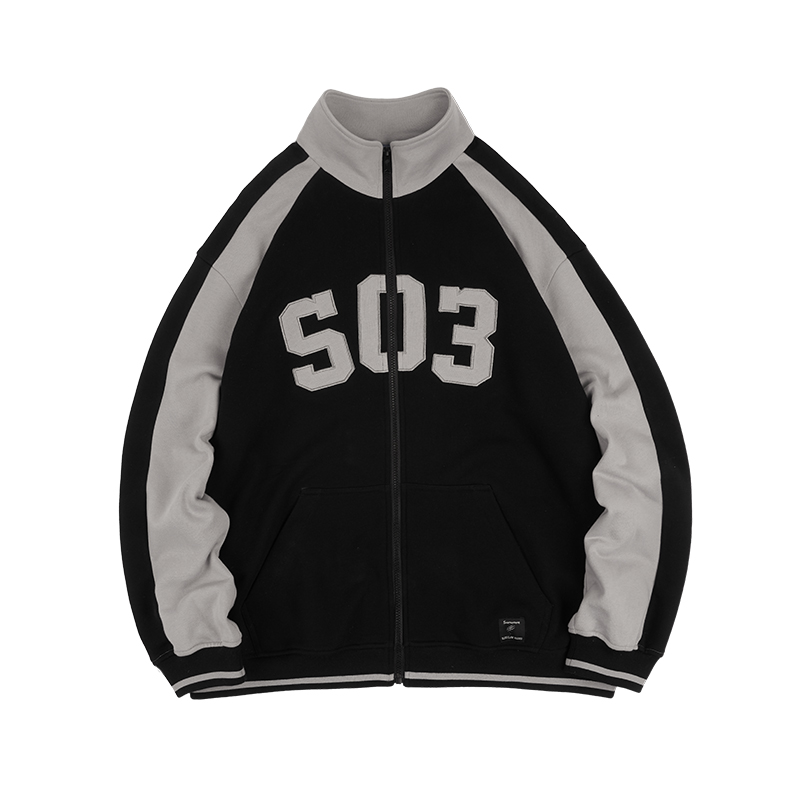 Scratched Contrast Patch Embroidered Baseball Jacket