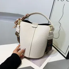 Women's Fashionable Large Capacity Ribbon Handbag With Bucket - Beige - View 1