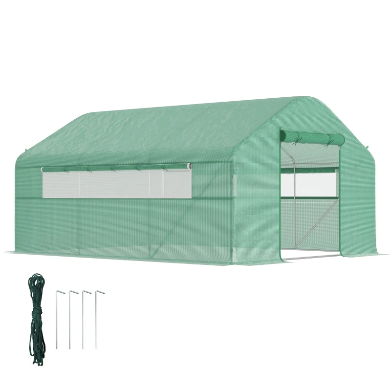 Tunnel Greenhouse Hoop House With Upgraded Galvanized Steel Frame And Large Windows, Green