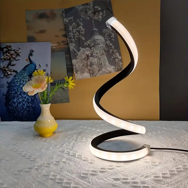 2 Pack Spiral LED Table Lamp, 3 Color Dimmable USB Powered Desk Lamp, Modern Curved Bedside Night Light, Soft Eye-Caring Lighting For Bedroom Living Room Office