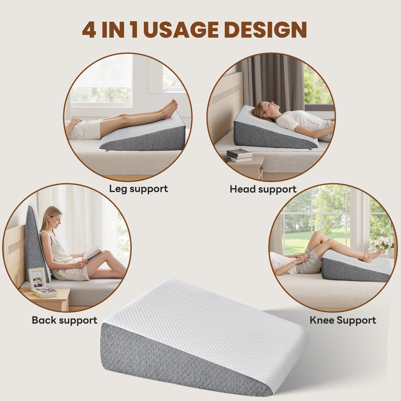 Wedge Pillow, Body Pillow , White& Grey image 18