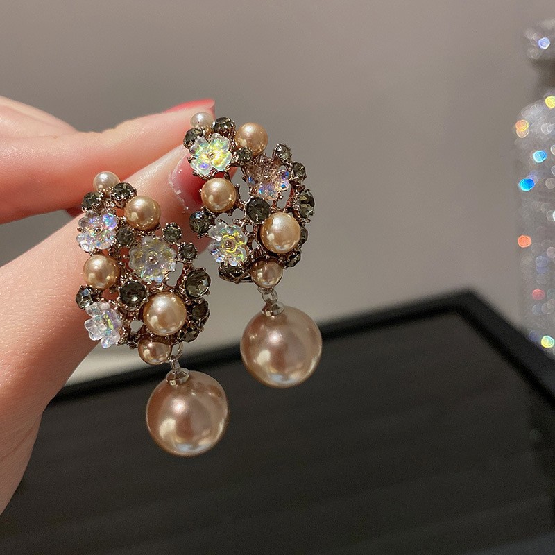 Monet Garden Style Pearl Floral Stud Earrings French Vintage Light Luxury Women Jewelry