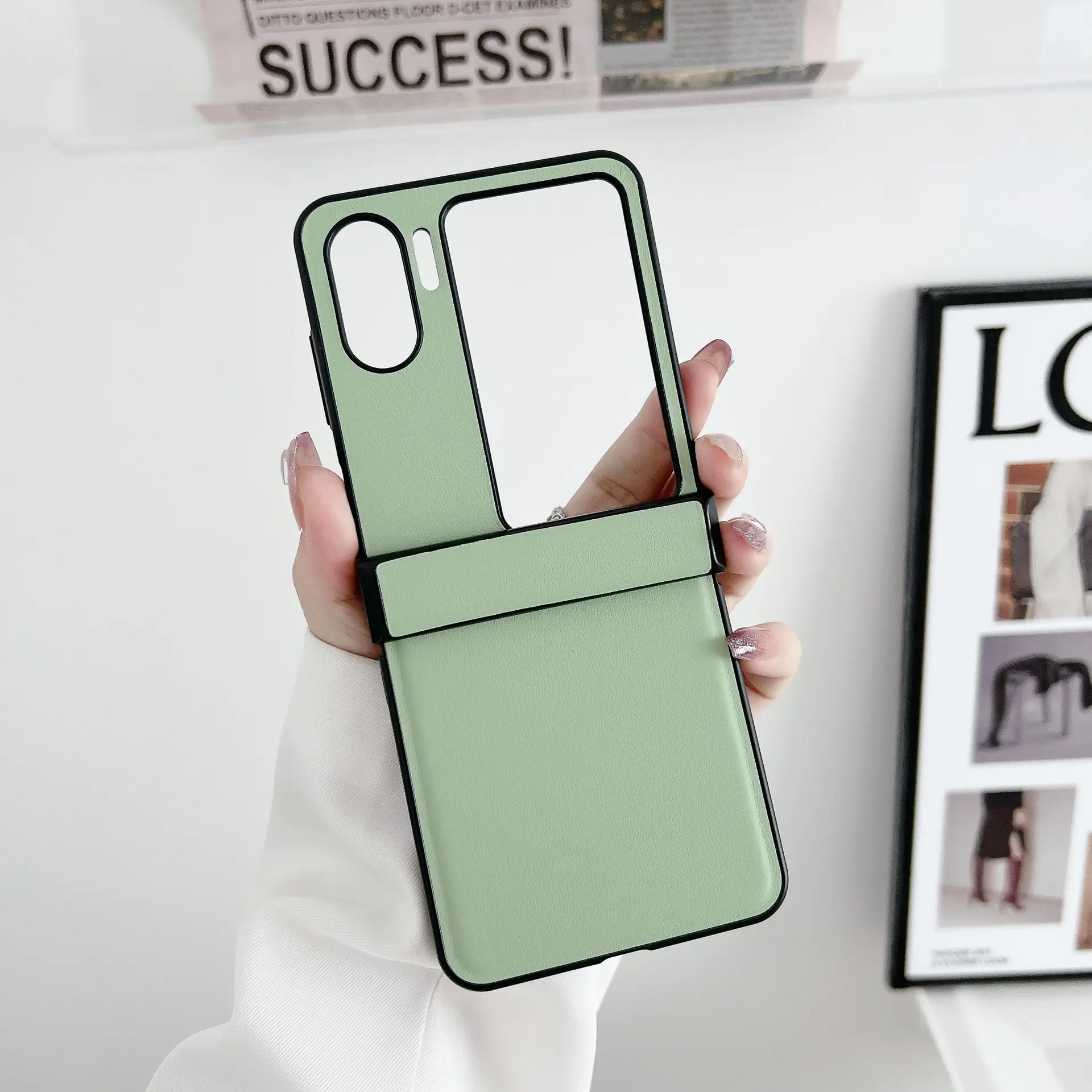 Phone Case Find N2 Flip Solid Color Simple Leather Print Anti-fall