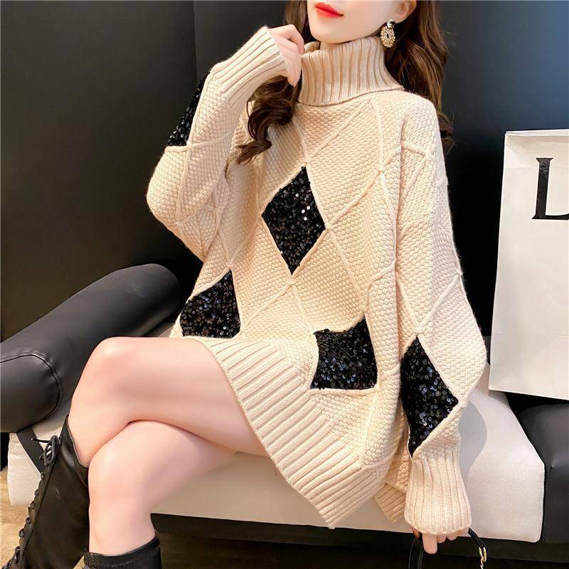 Women's Padded Turtleneck Sweater Loose Western Style