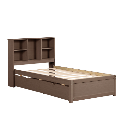 Modern Twin Size Bed Frame With Built-in USB Port On Bookcas view 6