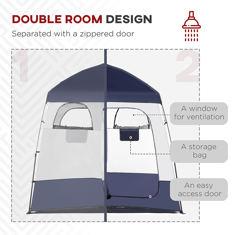 Two Room Pop Up Shower Tent With Shower Bag, Floor And Carry Bag, Blue 2