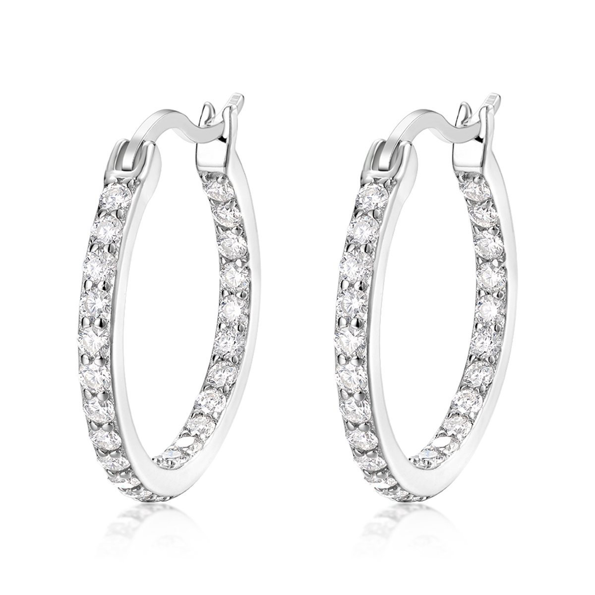 S925 Sterling Silver Pave Hoop Earrings, 46 D-VVS1 Moissanite, Platinum Plated 3g, Women's Fine Jewelry Gift Box