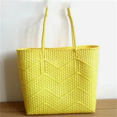 Women's Woven Wavy Tote Shopping Basket - Yellow - View 1