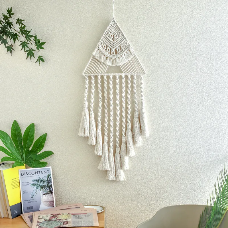 Handwoven Home Decor Triangle Dream Catcher Pendant - White