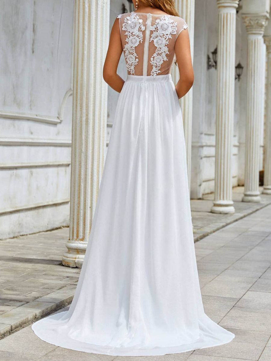 Title 2, Abito da sposa lungo con strascico in chiffon e...