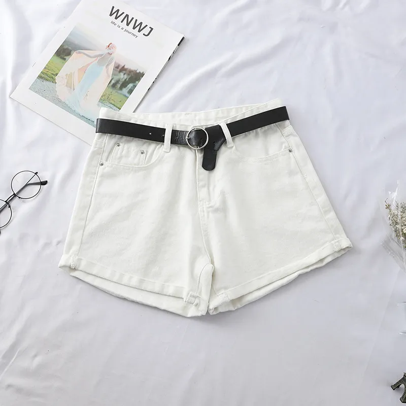 Women's High Waist Curled Denim Shorts - White