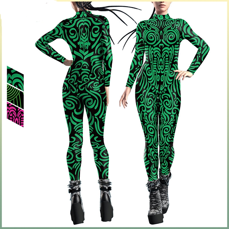 Women's Geometric Digital Printing One-piece Breathable Tights One-piece Suit