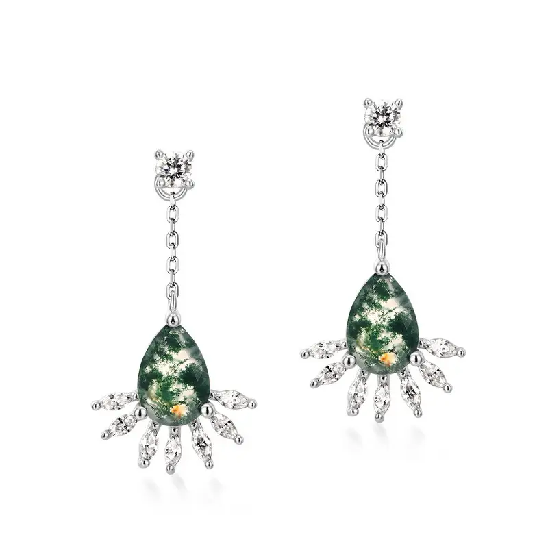 S925 Silver Green Moss Earrings For Women