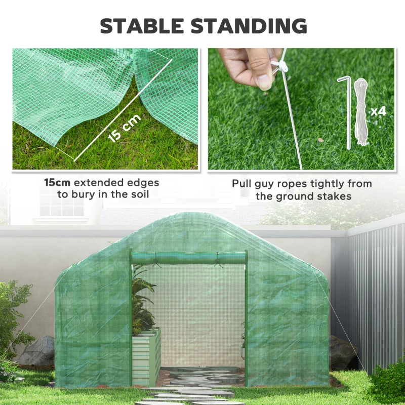 Tunnel Greenhouse Hoop House With Upgraded Galvanized Steel Frame And Large Windows, Green
