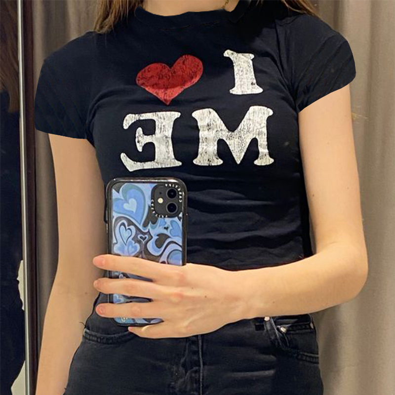 I LOVE ME Print Harajuku T-shirt Women Streetwear Short Slee