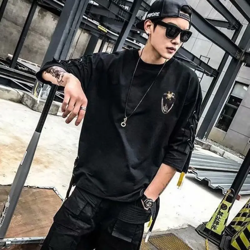 Summer Hip-hop Webbing Short-sleeved T-shirt Male Korean Style Trendy Brand Loose T-shirt