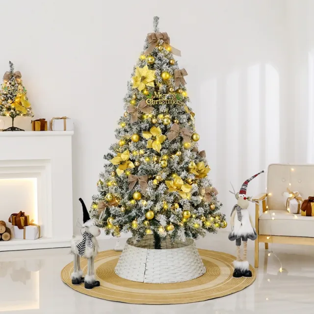 Snow Flocked Christmas Tree With , Timer, And 27 Ornaments 80 Branch Tips Tabletop Holiday Decoration Golden - Shop at LoveMi