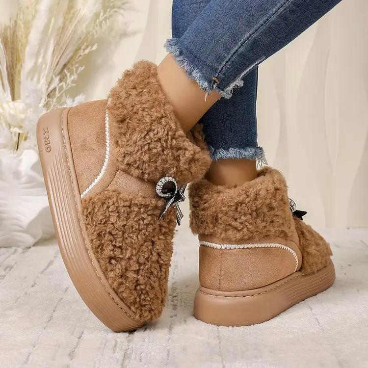 2026 New Winter Bow Platform Cotton Slippers