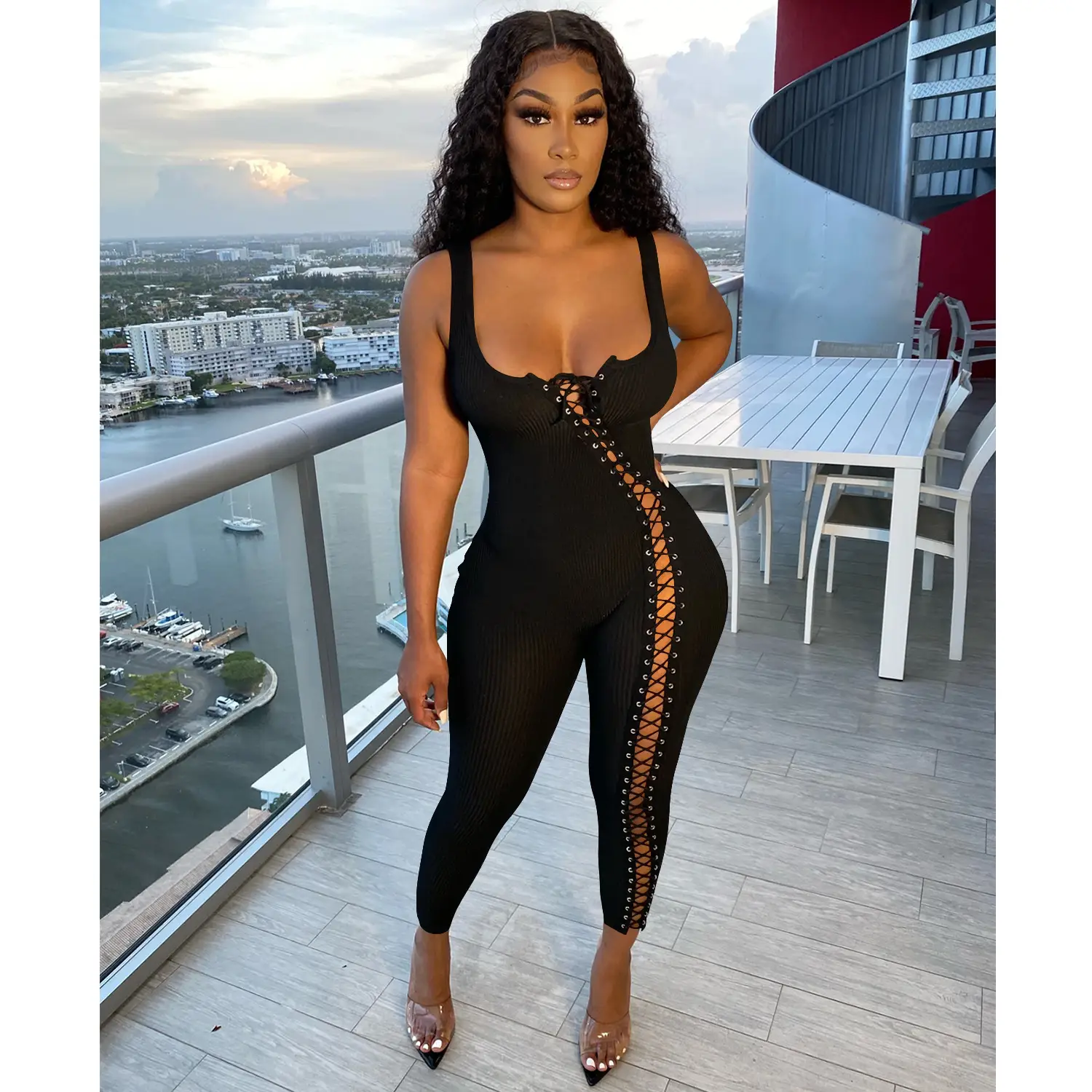 Women's Fashion Simple Strapping Hollow Jumpsuit