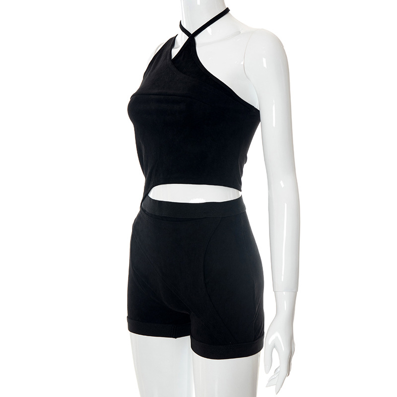 Women's Summer New Solid Color Irregular Halterneck Vest High Waist Slim Shorts