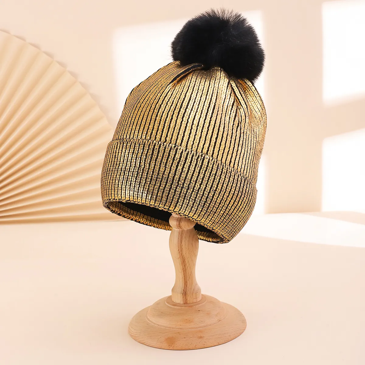 Colorful Stamped Gold Large Wooly Ball Knitted