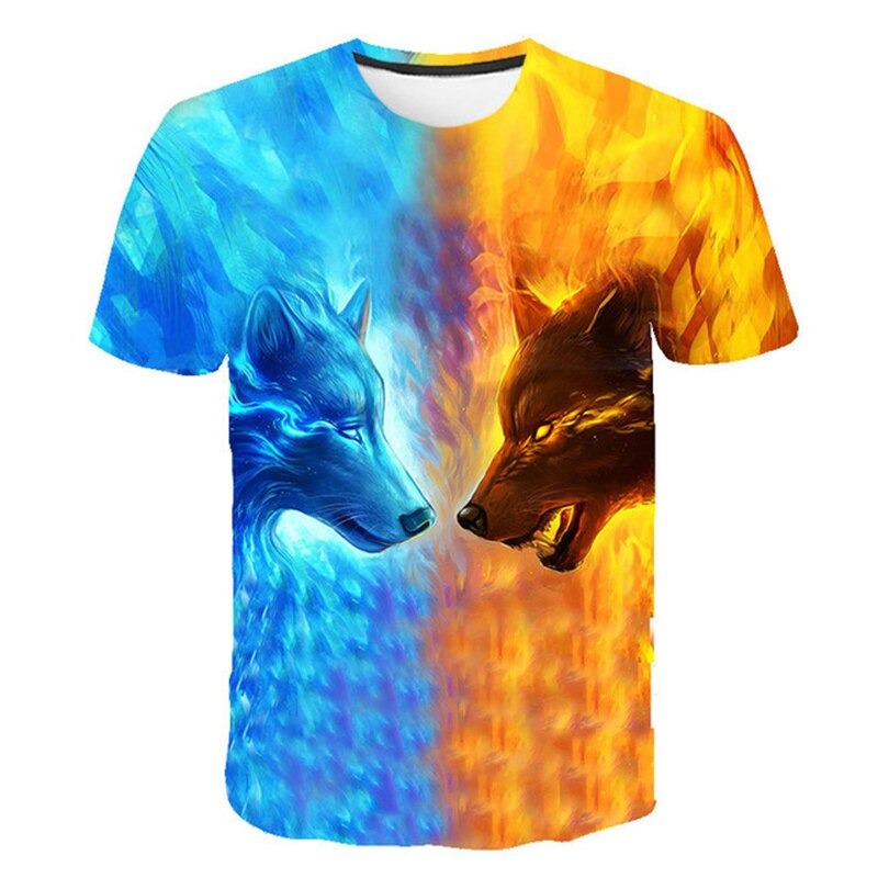 Title 2, 3D Digitaldruck Wolf T-Shirt Kurzarm für Herren...