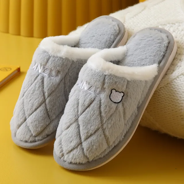 Couples' Cotton Slippers For Women's Indoor Household Use In Autumn And Winter Grey - Shop at LoveMi