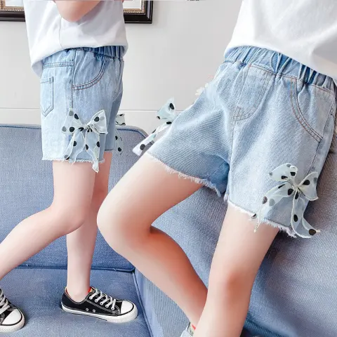 Girls' Denim Shorts Summer Bow