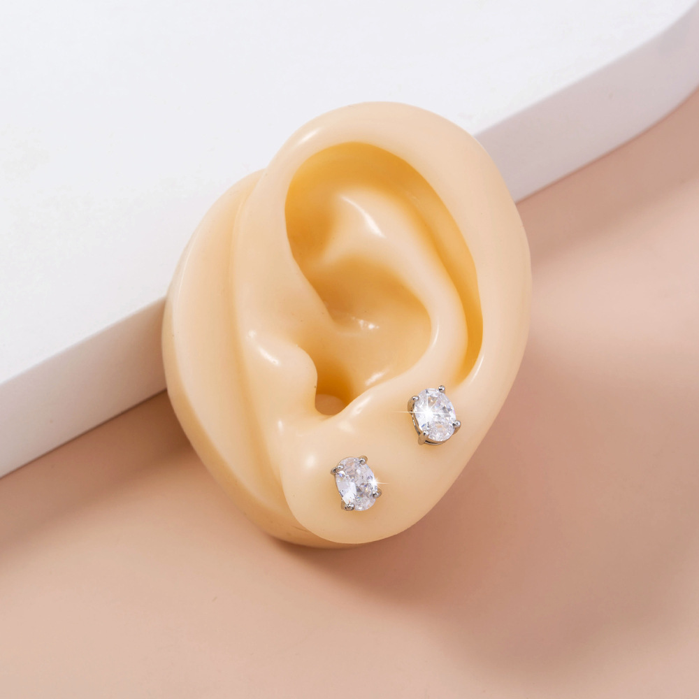 Temperament All-match Micro-inlaid Niche Gemstone Oval Zircon Earrings