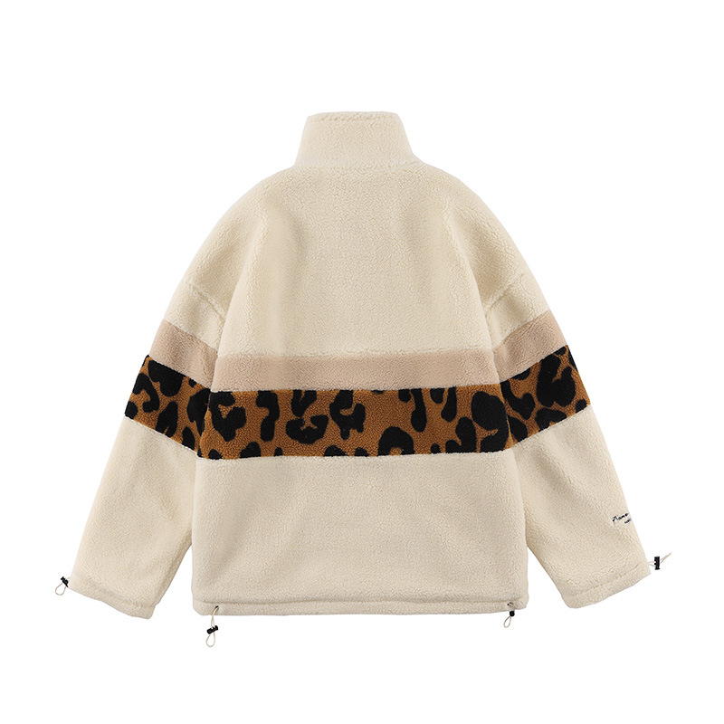 Lamb Wool Coat Men's Color Matching Leopard Print Loose And Thick To Keep Warm