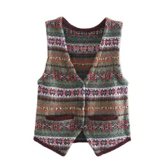 European And American Style Retro Jacquard Knitted Cardigan Vest - Multicolor - View 1