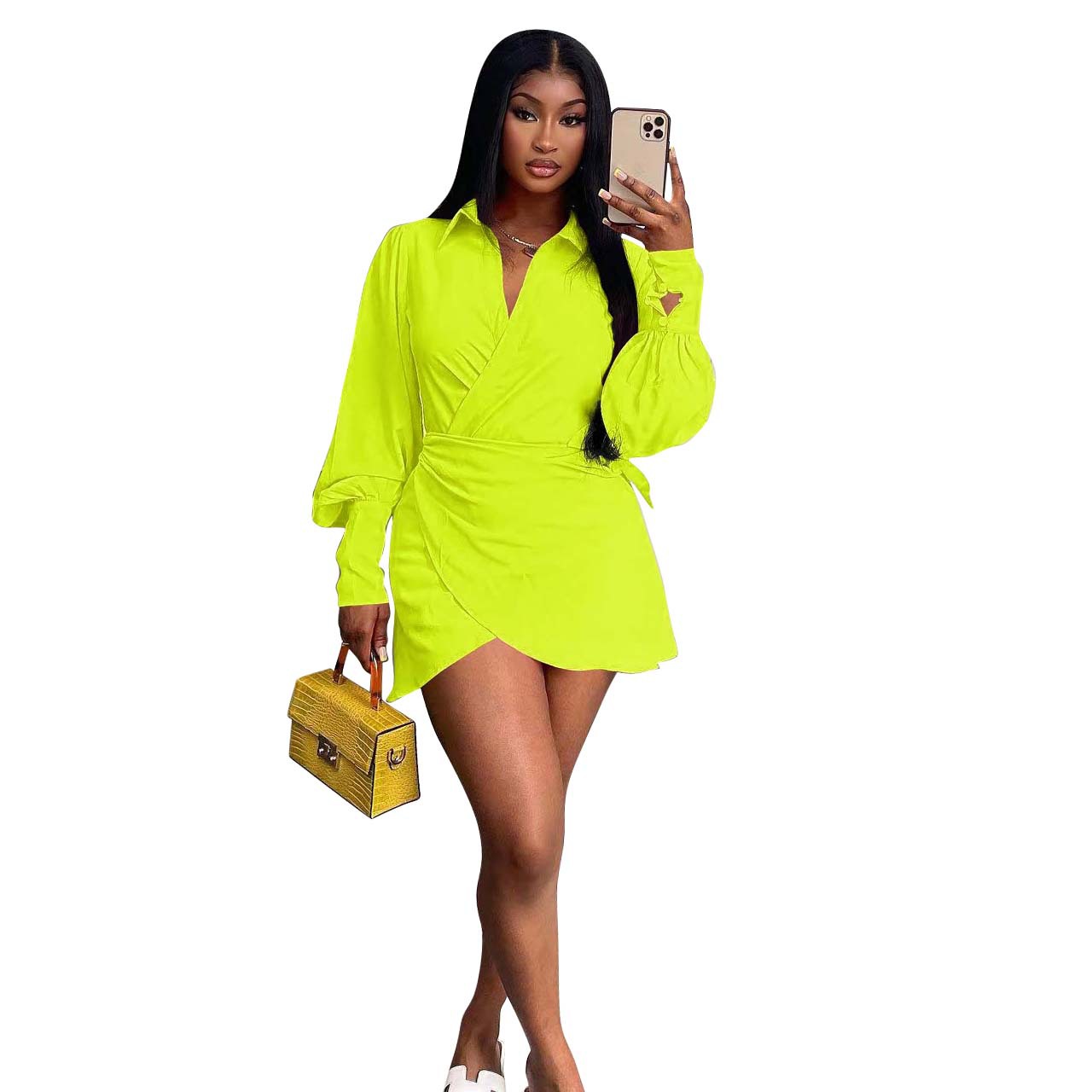 Fashion Casual Solid Color Shirt Dress Fluorescein S - Shop at LoveMi
