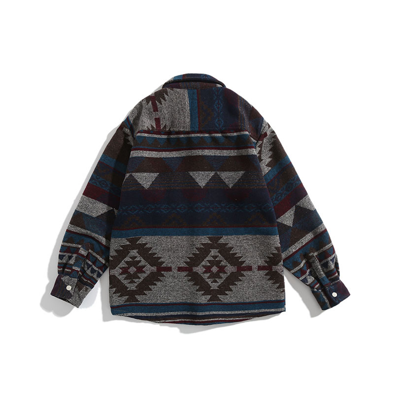 Retro Woolen Ethnic Long-sleeved Shirt Loose Coat