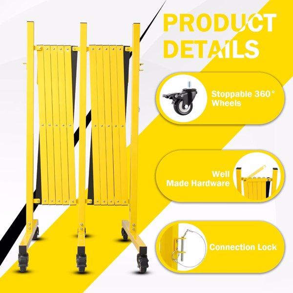 Metal Expandable Barricade, 17FT Traffic Barricade With Casters, Retractable Security Gate, Portable Driveway Gate Outdoor Barricade Fence For Construction Area, Traffic Control, Garage 17FT — foto 5