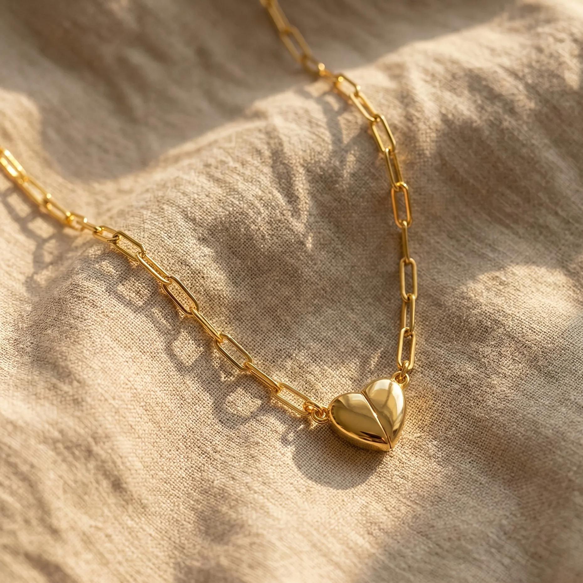 Magnetic Heart Matching Necklace For Couples, 18K Gold Rose Gold Plated Stainless Steel Paperclip Chain, Relationship Friendship Gift